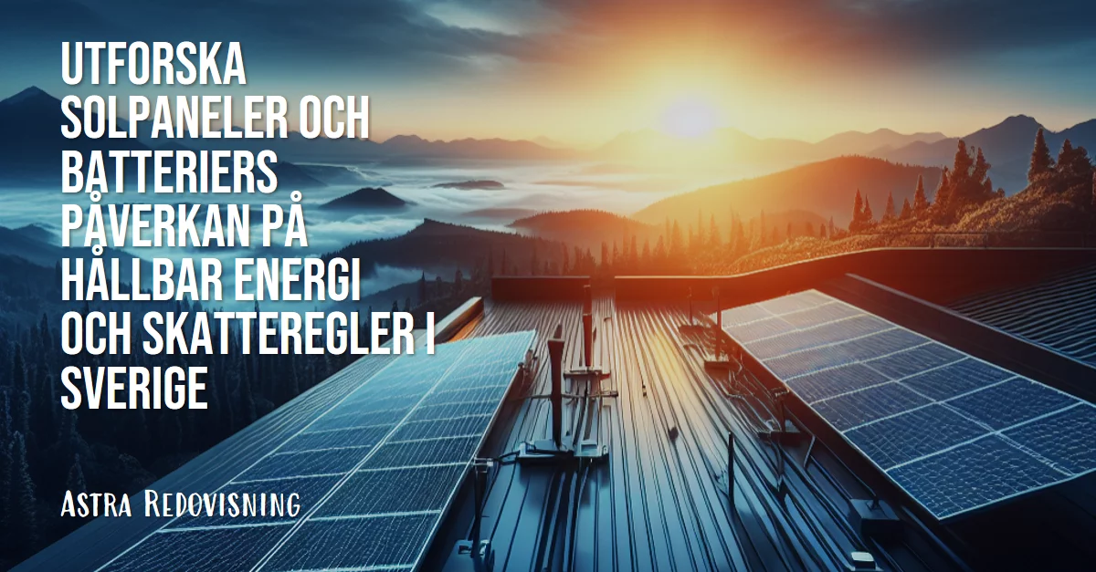 Soluppgång över en solpanelanläggning med berg i bakgrunden, representerande Sveriges satsning på solenergi och batterier samt de skattemässiga fördelar som stöder hållbar energi.