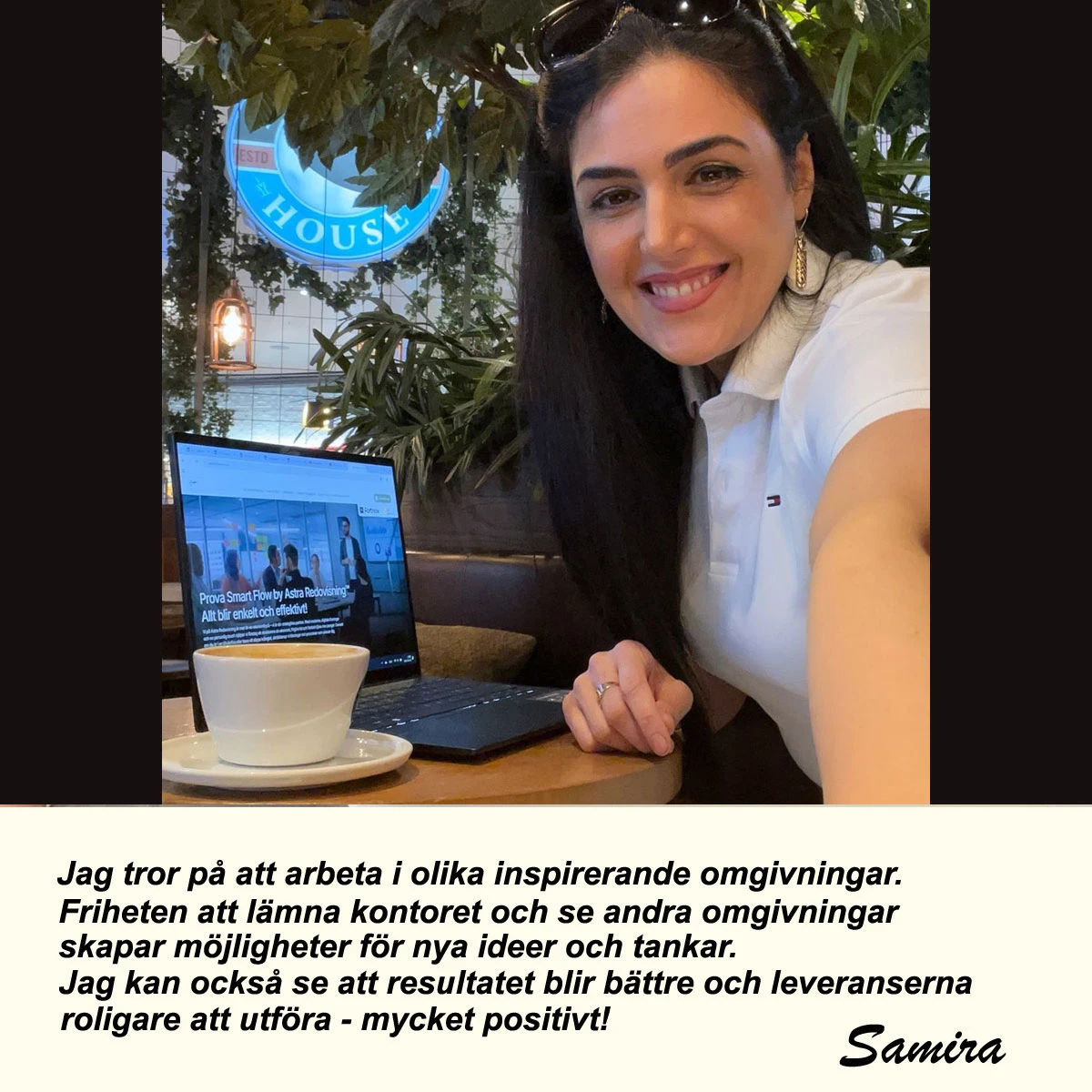 Person som arbetar med laptop på café i inspirerande miljö, används i blogginlägg om kreativt arbete och Smart Flow – inspirerande arbetsmiljo astra redovisning